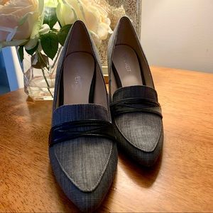 BN NINE WEST Heels Grey Weave  Black Ltthr Trim 9